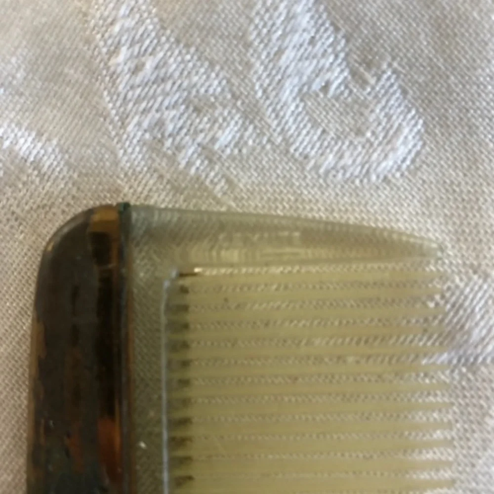 Vintage Handheld Tarnished Mirror GemLite Gold Toned Comb Art Deco Cosplay